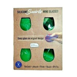 Shark Skinzz Stemless Wine Glass Holders Silicone 4-pc Green Swirls Barware NEW